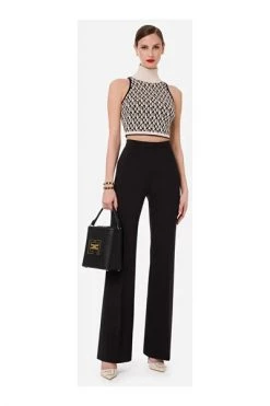 Elisabetta Franchi Wijde Broeken PALAZZO TROUSERS Black