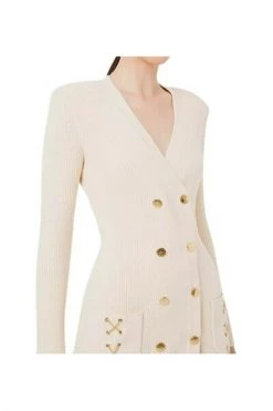 Elisabetta Franchi Casual Jurken Dress With Crossed Chains Beige