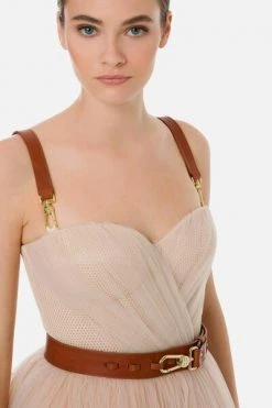 Elisabetta Franchi Casual Jurken Red Carpet Dress With Leather Details Pink