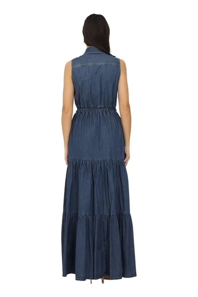 Elisabetta Franchi Maxi Jurken Denim Maxi Dress Blue 2 Elisabetta Franchi Maxi Jurken Denim Maxi Dress Blue - Afbeelding 2