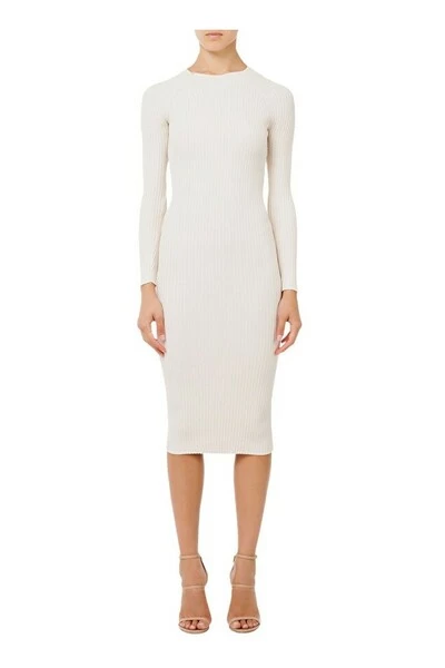 Elisabetta Franchi Casual Jurken Dress With Crew Neck And Knitted Bow Beige 3 Elisabetta Franchi Casual Jurken Dress With Crew Neck And Knitted Bow Beige - Afbeelding 3