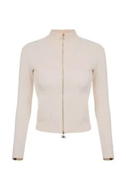 Elisabetta Franchi Hoodies & Sweatvesten ZIPPED SWEATSHIRT WITH LOGO Beige