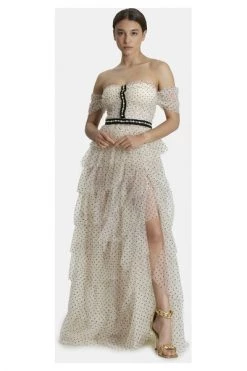 Elisabetta Franchi Maxi Jurken Red Carpet Tulle Dress With Bustier White -Elisabetta Franchi Winkel 715426add97cbcdb0f37cc7a07ae0541