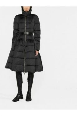 Elisabetta Franchi Winterjassen Circle Logo-Belt Quilted Coat Black