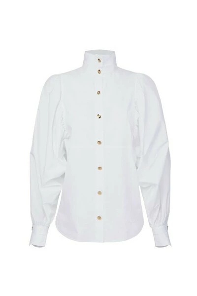 Elisabetta Franchi Longsleeve Shirts Cotton Blouse With Wide Sleeves White 4 Elisabetta Franchi Longsleeve Shirts Cotton Blouse With Wide Sleeves White - Afbeelding 4