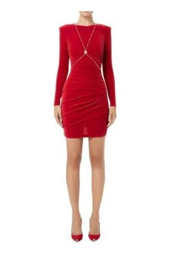 Elisabetta Franchi Casual Jurken Long Sleeved Dress With Chain Red