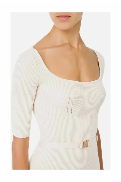 Elisabetta Franchi Casual Jurken Dress With Belt White 2 Elisabetta Franchi Casual Jurken Dress With Belt White - Afbeelding 2