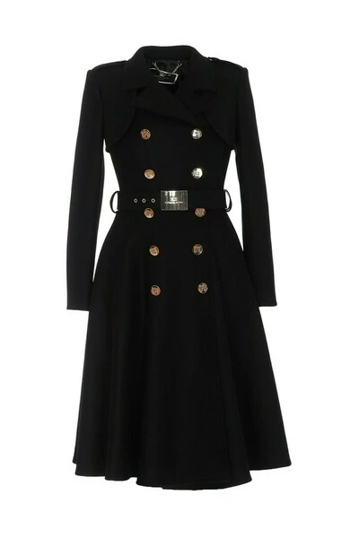 Elisabetta Franchi Trenchcoats & Mantels Double-Breasted Military Coat Black 2 Elisabetta Franchi Trenchcoats & Mantels Double-Breasted Military Coat Black - Afbeelding 2
