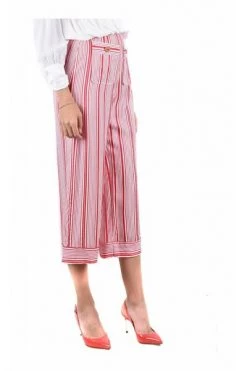 Elisabetta Franchi Wijde Broeken Cropped Striped Trousers Red