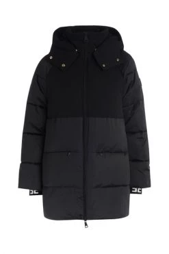Elisabetta Franchi Gewatteerde Jassen Padded Quilted Coat With Removable Hood Black
