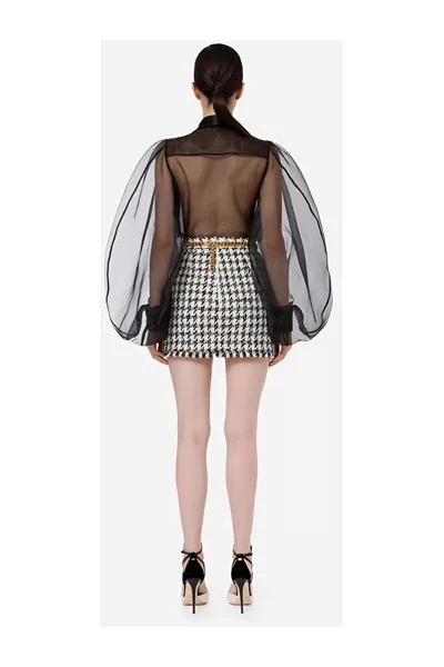 Bodies ELISABETTA FRANCHI Bodysuit-style Blouse In Organza Black 2 Bodies ELISABETTA FRANCHI Bodysuit-style Blouse In Organza Black - Afbeelding 2