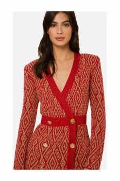 Elisabetta Franchi Casual Jurken Coat Dress With Ethnic Diamond Pattern Red 7 Elisabetta Franchi Casual Jurken Coat Dress With Ethnic Diamond Pattern Red -Elisabetta Franchi Winkel 788272e35252cacff2bc58af3a840a42