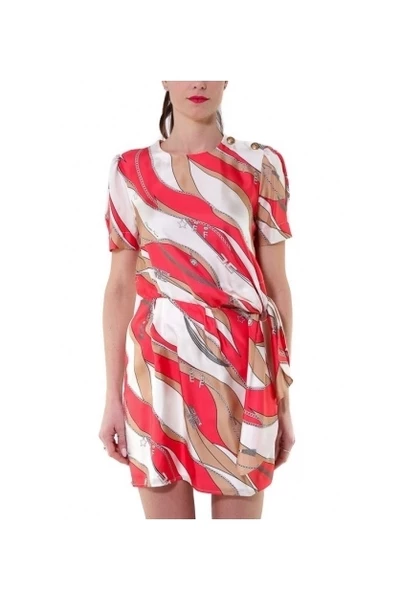 Elisabetta Franchi Casual Jurken Short Foulard Print Dress With Fusciacca Red 4 Elisabetta Franchi Casual Jurken Short Foulard Print Dress With Fusciacca Red - Afbeelding 4