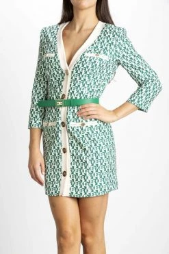 Elisabetta Franchi Casual Jurken DRESS WITH BELT Green -Elisabetta Franchi Winkel 79f091a3147af9cb387481f5dcdc7a54