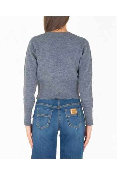 Elisabetta Franchi Vesten Mini Cardigan With VO MK48T16E2 Neckline Gray 1 Elisabetta Franchi Vesten Mini Cardigan With VO MK48T16E2 Neckline Gray