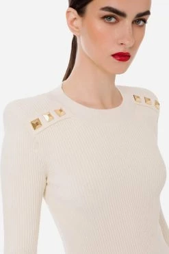 Elisabetta Franchi Sweaters Round-neck Knitwear Beige