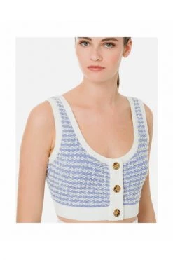 Elisabetta Franchi Shirts Crop Top De Tweed Blue -Elisabetta Franchi Winkel 8040feeb2219ad56f47dfc3a66687bcf
