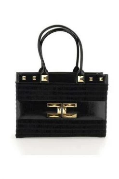 Elisabetta Franchi Schoudertassen Striped Chenille Medium Shopper Black