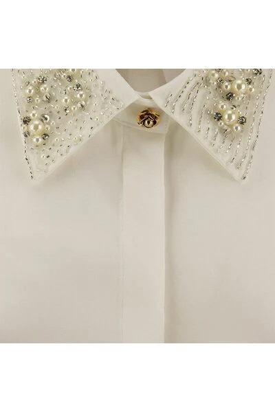 Elisabetta Franchi Longsleeve Shirts Long-Sleeved Shirt With Pearl Detailing White 4 Elisabetta Franchi Longsleeve Shirts Long-Sleeved Shirt With Pearl Detailing White - Afbeelding 4