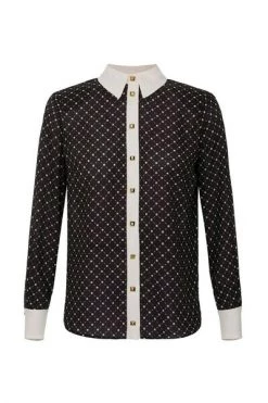 Longsleeve Shirts ELISABETTA FRANCHI MICRO-STUDS BLACK BUTTER SHIRT Black