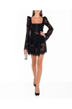 Elisabetta Franchi Feestjurken Long Sleeve Lace Dress With Mini Studs Black -Elisabetta Franchi Winkel 85681b9e149a7fb34231ff7d5a7fef69