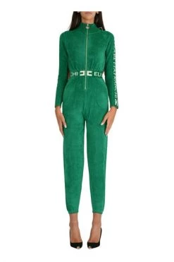 Elisabetta Franchi Jumpsuits & Tuinbroeken Logo Belt Jumpsuit Green -Elisabetta Franchi Winkel 85a343cd03c79a26a201008c9dcd1c7e