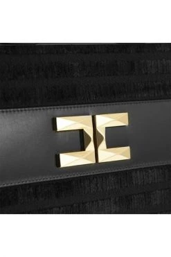 Elisabetta Franchi Handtassen Small Shopper In Striped Chenille Black