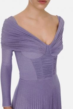 Elisabetta Franchi Casual Jurken Lurex Pleated Maxi Dress Purple