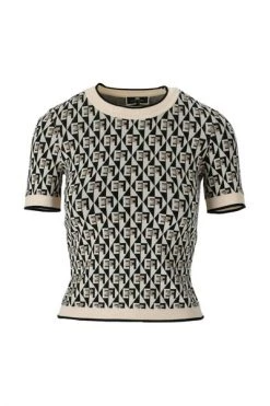 Sweaters ELISABETTA FRANCHI BUTTER BLACK KNITTED T-SHIRT Beige