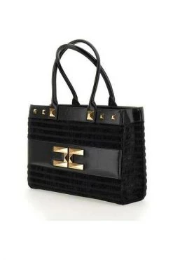 Elisabetta Franchi Schoudertassen Striped Chenille Medium Shopper Black -Elisabetta Franchi Winkel 8aa900854bae5f1d29bfbb42d3ad568e