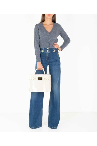 Elisabetta Franchi Vesten Mini Cardigan With VO MK48T16E2 Neckline Gray 2 Elisabetta Franchi Vesten Mini Cardigan With VO MK48T16E2 Neckline Gray - Afbeelding 2