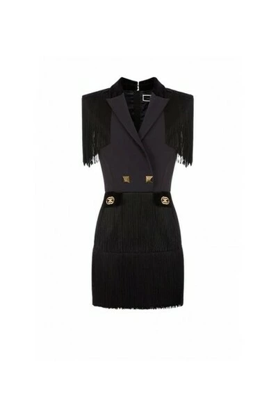 Elisabetta Franchi Casual Jurken Fringed Dress With Maxi Studs And Logo Black 3 Elisabetta Franchi Casual Jurken Fringed Dress With Maxi Studs And Logo Black - Afbeelding 3