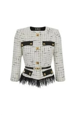 Elisabetta Franchi Blazers Tweed Jackets White -Elisabetta Franchi Winkel 911618008657099fb090290fe95072f1