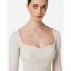 Elisabetta Franchi Blouses Narrow-Ribbed Sweater With Sweetheart Neckline Beige