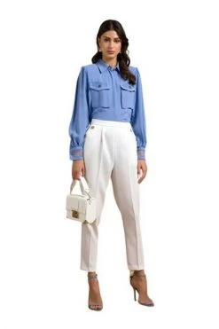 Elisabetta Franchi Chino's Cigarette Trousers With Gold Buttons White