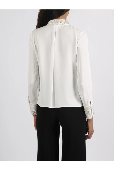 Elisabetta Franchi Longsleeve Shirts PEARL DETAILS SHIRT White 2 Elisabetta Franchi Longsleeve Shirts PEARL DETAILS SHIRT White - Afbeelding 2
