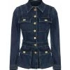 Elisabetta Franchi Spijkerjassen Denim Jacket With Peplum And Gold Details Blue