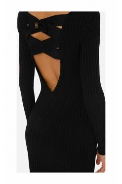 Elisabetta Franchi Casual Jurken Dress In Knit Fabric With Crossing On The Back Black -Elisabetta Franchi Winkel 94fe7b30b8b08df7ff7027e2ac98e537