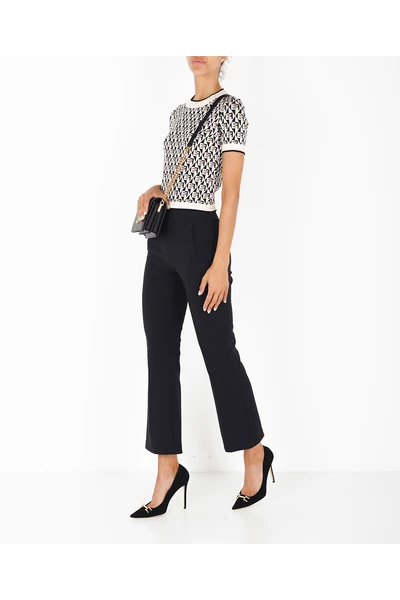 Elisabetta Franchi Wijde Broeken Stretch Cropped Trousers With Studs Black 2 Elisabetta Franchi Wijde Broeken Stretch Cropped Trousers With Studs Black - Afbeelding 2