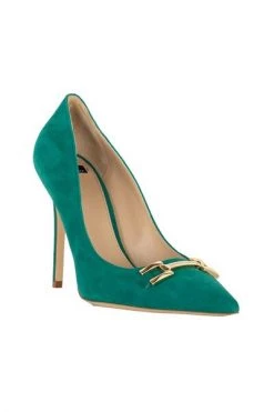 Elisabetta Franchi Suede Leather Pumps With Faceted Logo Green -Elisabetta Franchi Winkel 9743558defaaad6fe2a26f1db71790d2