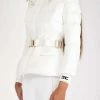 Elisabetta Franchi Gewatteerde Jassen Short Padded Quilted Coat With Belt At The Waist White