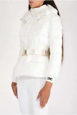 Elisabetta Franchi Gewatteerde Jassen Short Padded Quilted Coat With Belt At The Waist White