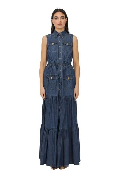 Elisabetta Franchi Maxi Jurken Denim Maxi Dress Blue 3 Elisabetta Franchi Maxi Jurken Denim Maxi Dress Blue - Afbeelding 3