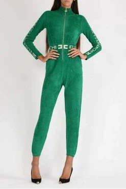 Elisabetta Franchi Jumpsuits & Tuinbroeken Logo Belt Jumpsuit Green