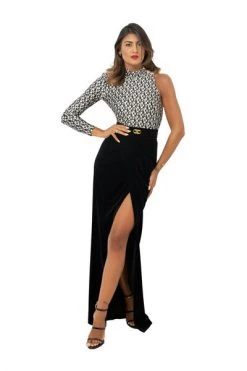 Elisabetta Franchi Maxi Rokken Crossed Long Skirt With Drape Black