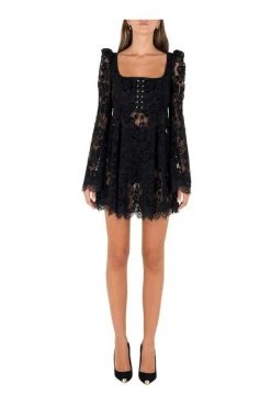 Elisabetta Franchi Feestjurken Long Sleeve Lace Dress With Mini Studs Black -Elisabetta Franchi Winkel 9a7f60ff7dfa202dd2e41e245196d5c9