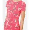Elisabetta Franchi Casual Jurken Knitted Mini Dress With Lettering Print Pink