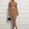 Elisabetta Franchi Casual Jurken Dress With Stone Accessory Brown