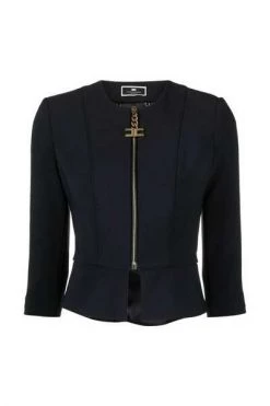 Elisabetta Franchi Blazers Jacket In Double Layer Crêpe Fabric With Maxi Pull-Tab Black -Elisabetta Franchi Winkel 9c2e5f83dcbab325a9645da2d433d9d4