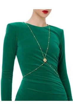 Elisabetta Franchi Casual Jurken Slim Fit Mini Dress With Body Chain Green -Elisabetta Franchi Winkel 9da00407149538cdbb929e93c4166eec